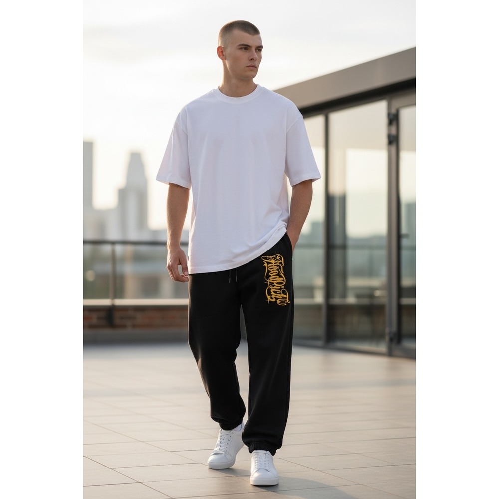 375 Hoodrich OG Core Joggers Mens Black Yellow Script Logo Sweatpants